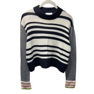 Topshop Womens Striped Mock Neck Cropped Sweater Navy White Pink Green US 8
